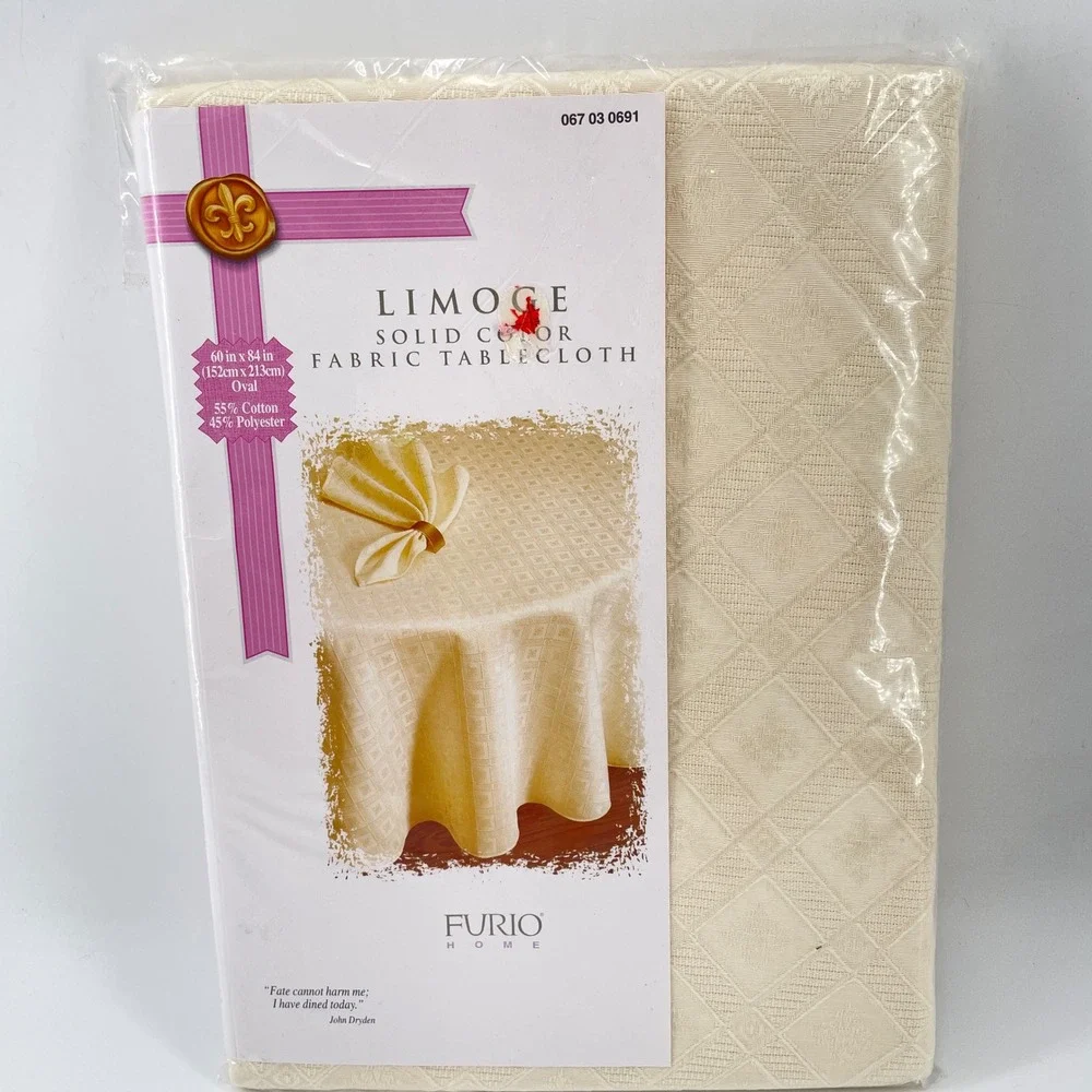 Furio Home Limoge Cream Oval Fabric Tablecloth 60x84 Damask 1999 Vintage NEW